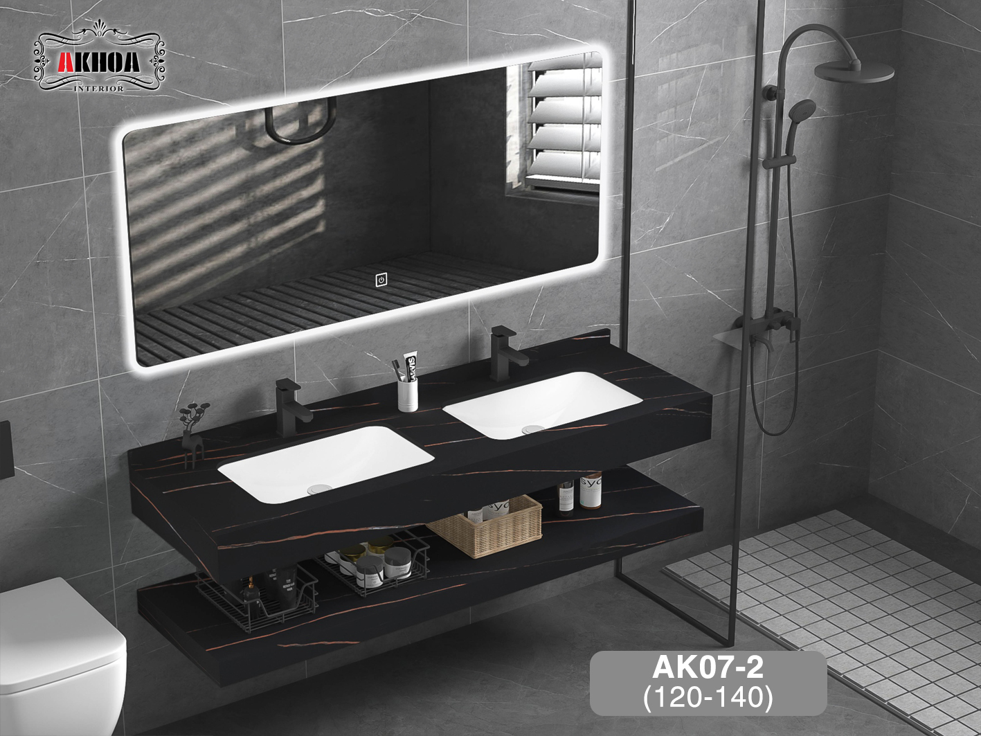 Tủ chậu lavabo mặt đá 2 tầng AKhoa AK07-2(120-140)