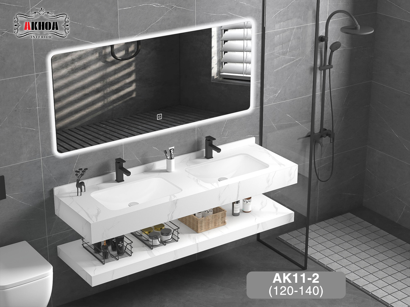Tủ chậu lavabo mặt đá 2 tầng AKhoa AK11-2(120-140)