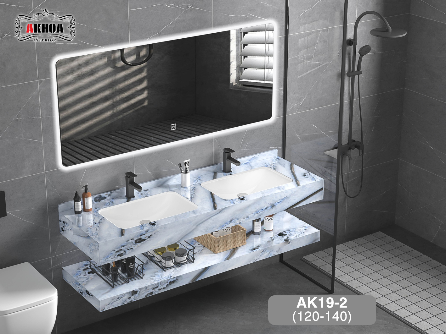 Tủ chậu lavabo mặt đá 2 tầng AKhoa AK19-2(120-140)